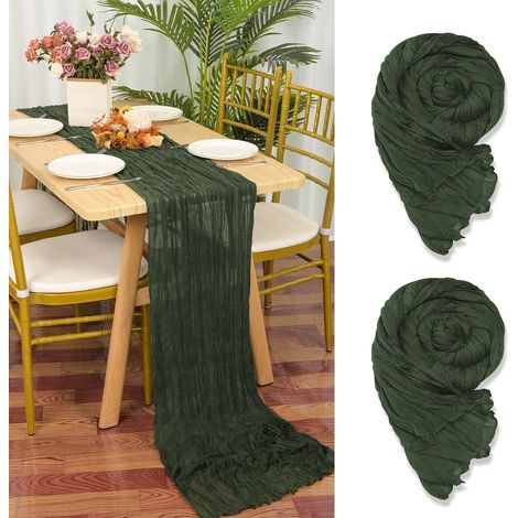 Set mit 2 Tischläufern in Jägergrün aus Etage-Stoff, 90 x 300 cm, rustikaler Gaze-Stoff, Tischdekoration in Jägergrün für Hochzeiten, Tischdecke für Brautpartys, Tischdekorationen (1/4)