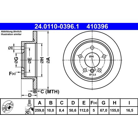 Lot de 2 Disques de frein ATE 24.0110-0396.1 MINI 34 21 6 799 383