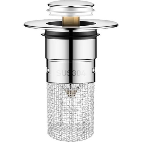 Ensemble de vidange pour lavabo - 2 pièces - Universel - Anti-obstruction - Acier inoxydable - Type à bouton-poussoir (1/2)