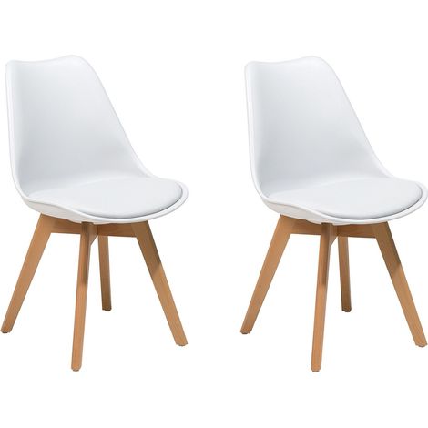 Set di 2 Sedie da Pranzo Ecopelle Bianca Gambe in Legno Lucide Dakota