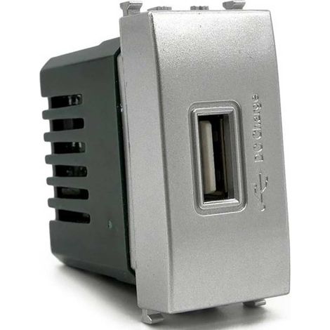 Modulo presa USB da muro per placca cassetta 503 compatibile con Vimar Plana 5V silver (1/3)