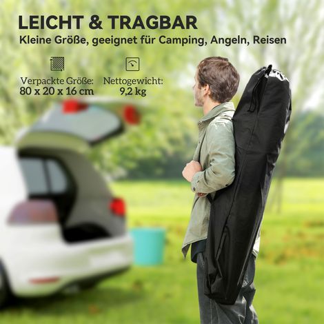 Lit de camp pliant XXL avec housse de rangement, 200 x 100 x 36 cm, capacité 120 kg, noir