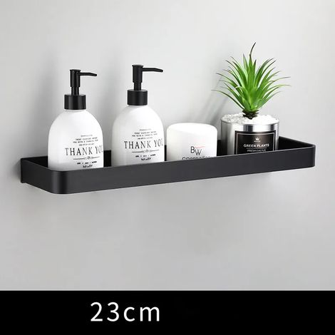 Étagère de salle de bain (23 cm, noire) en aluminium blanc, étagère d'angle murale, support de rangement pour cuisine. (1/5)