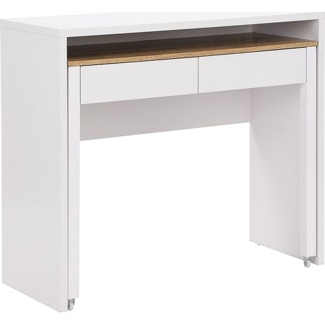 Scrivania consolle allungabile con 2 cassetti Bianco e Naturale - LOAVIA