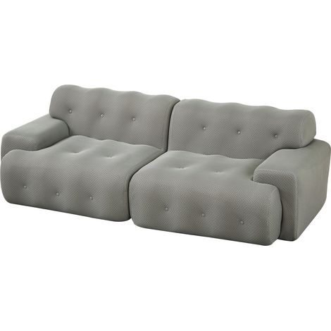 Divano 2 posti ampio in tessuto grigio MODENUIT, design moderno con braccioli larghi e bottoni (1/5)