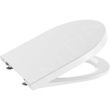 Roca – Abattant WC compact rond frein de chute – Déclipsable – Charnières en métal – Antibactérien – Facile à nettoyer – Blanc brillant