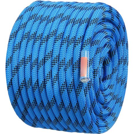 12,7 mm statisches Kletterseil, 38 m (125 Fuß), Outdoor-Bergsteigerseil, 30 kN Bruchlast, Faserseil mit Stahlkarabinern für Flucht, Abseilen, Feuerwehr und Rettungseinsätze, Blau (1/5)