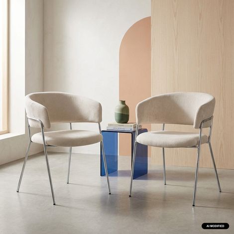 sweeek - Lot de 2 fauteuils vintage tissu armature chromée beige - Domo (1/5)