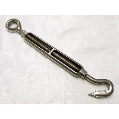 Stainless Steel Hook Eye Turnbuckle + Centre Bar M16  (Straining Screw Barrel Open Body Tensioner) (1/2)