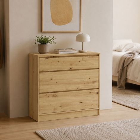 Cassettiera Laleda, 3 Cassetti, Apertura Scorrevole, Chiusura Scorrevole, 99x40x93h cm Marrone Rovere (1/3)