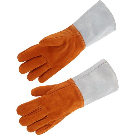 Gants Soudeur Cuir Croûte Bovin Rouge SINGER - Doublure Coton - Manchette 15cm - Norme EN 12477 - Taille 10 (1/4)