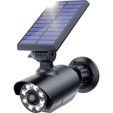 Faro di sicurezza a energia solare - telecamera finta - illuminazione da giardino - sensore di movimento - impermeabile IP66 - nero (1/5)