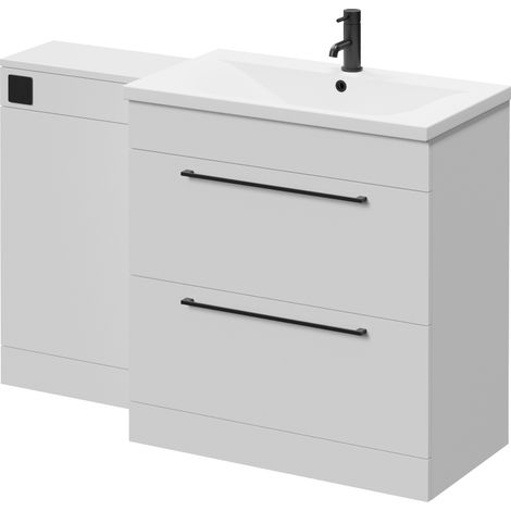 Napoli 460 Gloss White 1300mm 2 Drawer Vanity Unit Toilet Suite with Glide Basin - 1300mm - Matt Black 480mm HandleWithout Kingston Toilet Pan