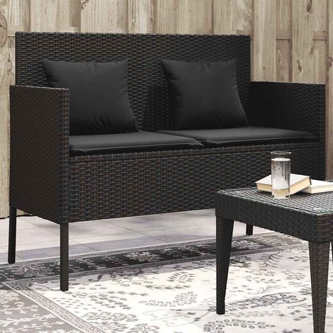Gartenbank mit Kissen Schwarz Poly Rattan