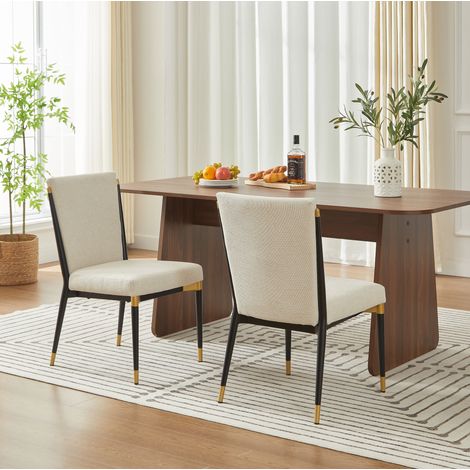 Set di 2 sedie da pranzo scandinave in tessuto beige, gambe regolabili nere e oro DESVIAE (1/5)