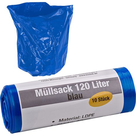 Kestek Müllsäcke 120L blau 10er Pack Abfallsäcke Abfallbeutel 40µm stabil (1/3)
