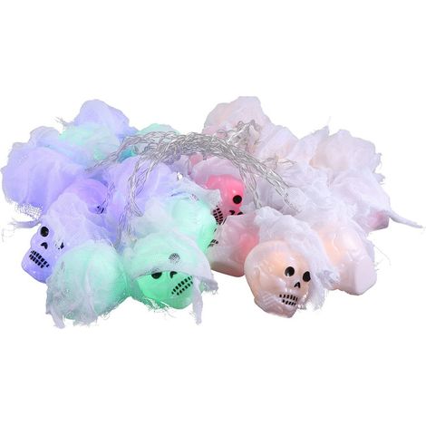 Guirlande lumineuse Halloween tête de mort et fantôme (5 m, 20 LED + Boîtier à Piles) (Tasche OPP 20,5 x 20 x 10,5 cm) (1/2)