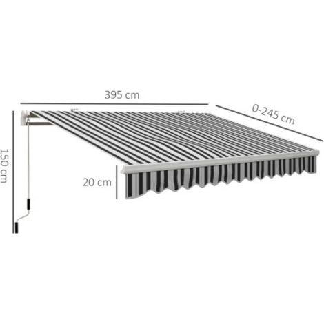 Store de balcon, 3,95 x 2,45 x 3,50 m, résistant aux UV, adapté à toutes les surfaces, avec manivelle, aluminium, polyester (1/4)