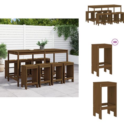 9-tlg. Gartenbar-Set Honigbraun Massivholz Kiefer - Gartentisch - Barhocker - Gartenmöbel - Outdoor Möbel - Holzmöbel (1/5)