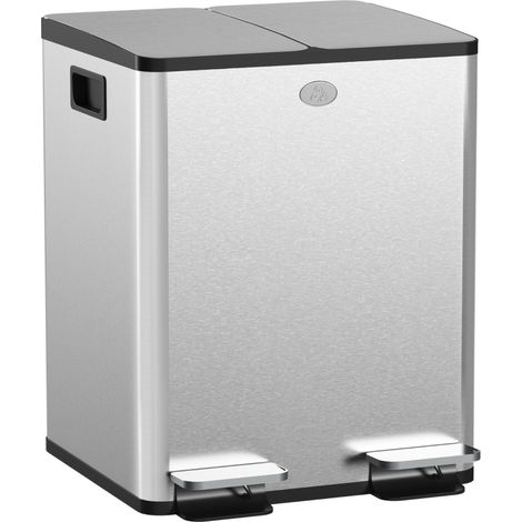 40L Dual Compartment Stainless Steel Bin, with Deodoriser Holders - Silver Tone