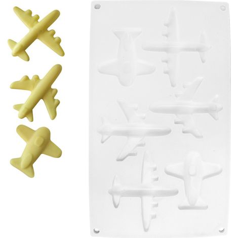 Moule en silicone à 6 compartiments en forme d'avion, pour la décoration de gâteaux au chocolat et autres gourmandises. Idéal pour la cuisine et la maison. (1/5)