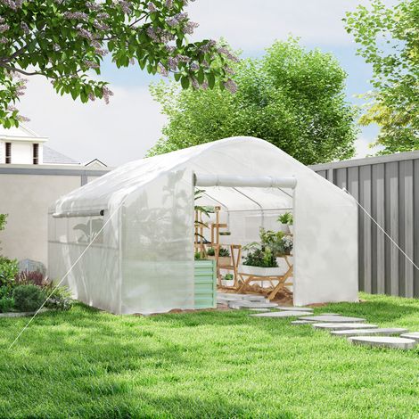 Tunnel Greenhouse Fenêtres Protégées Pe Anti-uv Porte Roulante Fermeture Éclair Blanche 4x3x2m