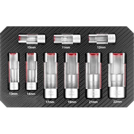 Juego de 9 llaves de vaso para inyectores diésel de 3/8" y 1/2", llave de vaso para inyectores diésel de 10-22 mm para montaje en tuberías curvas, llave de vaso para tuerca de montaje del sensor EGT,  (1/5)