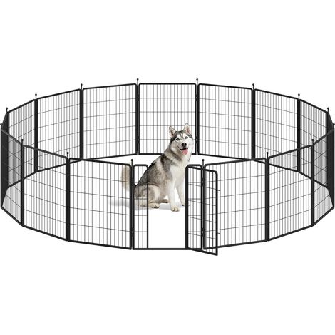 Parc pour Chien, Métal Enclos Cage pour Chien, Hauteur 80 cm, Parc pour Chiens et Petits Animaux Pliable, Intérieur et Extérieur, 8 Panneaux Enclos Chiens avec 2 Serrures, Noir (1/5)