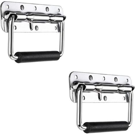Poignées de Caisse Pliantes, 2 Pièces Acier Inoxydable Poignée de Traction Poignée Pliante à Ressort Avec Poignée en Caoutchouc Pour Boîtes de Rangement de Remplacement de Boîte à Outils (1/4)
