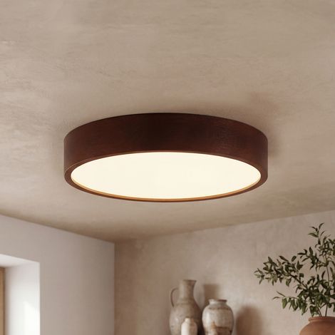 Deckenlampe Wohnzimmer Flur Holz Glas rund Ø47cm flach E27