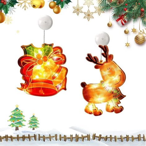 2 luces decorativas navideñas, luces colgantes de inicio navideñas con ventosas, luces navideñas con ventosas para ventanas, adornos navideños colgantes, funcionan con pilas, decoración navideña para  (1/4)