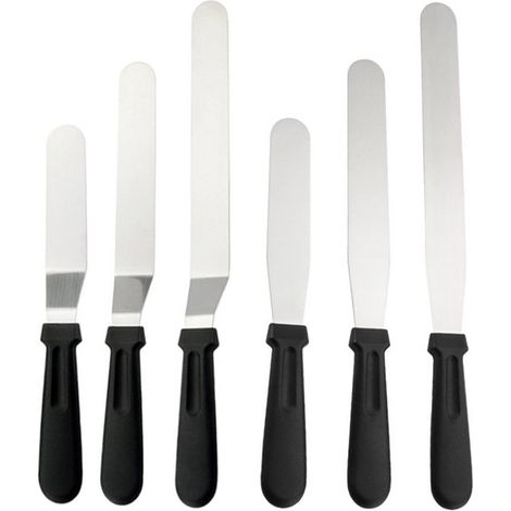 Spatule à gâteau, racloir à gâteau, spatule à crème en acier inoxydable. Racloir courbé, racloir droit. Ustensile de pâtisserie pour décorer et démouler les gâteaux. Trois tailles. (1/5)
