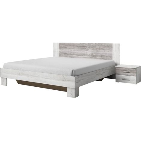 Letto matrimoniale 180x200 rete a doghe 2 comodini legno bianco Mosnay (1/4)