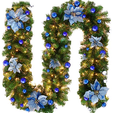 Plantes de vigne artificielles en rotin de noël, guirlande de 8,9 pieds en PVC, décoration pour la maison, intérieur et extérieur, avec lumière LED bleue (1/5)