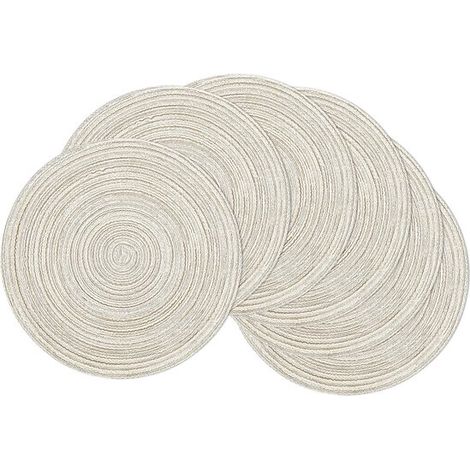 Juego 6 manteles individuales redondos tejidos (18 manteles individuales textiles lavables comedor, 18 cm, blanco (1/5)
