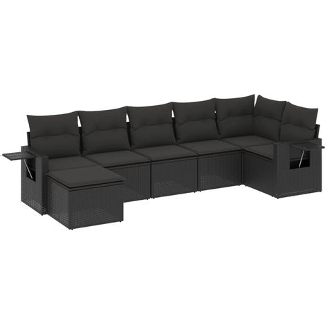 Set Divani da Giardino con Cuscini 7pz Nero Polyrattan vidaXL (1/3)