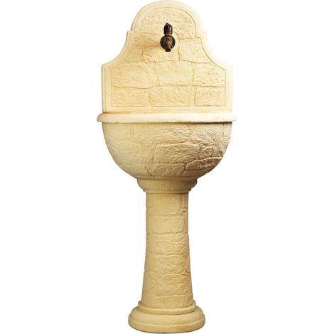 Fontana a Parete da Giardino Senza Rubinetto in Cemento Granulato di Marmo Varo Nocciola