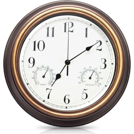 Horloge Murale, Horloge De Jardin, Horloges D'extérieur, Horloges Murale Étanche avec Thermomètre Hygromètre, 12 Pouces Vintage Étanche pour Terrasse, Piscine (1/5)
