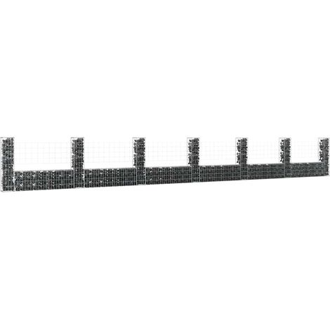 Panier de gabion Mur en gabion Clôture de gabion en forme de U avec 7 poteaux Fer 740x20x100 cm 74397 (1/5)