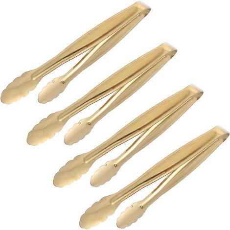 Lot de 4 mini pinces de service alimentaire en acier inoxydable de 15 cm, pinces à glaçons pratiques, pinces à pain, accessoires de bar pour la maison (YH53-B, doré)-4 pcs-Golden (1/3)