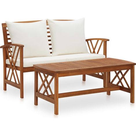 Gartenlounge 2-teilig mit Kissen aus massivem Akazienholz