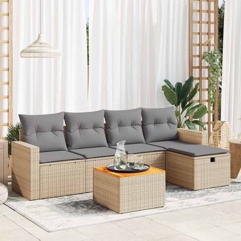 Juego de sofás jardín con cojines 6 pzas ratán sintético beige vidaXL (1/5)
