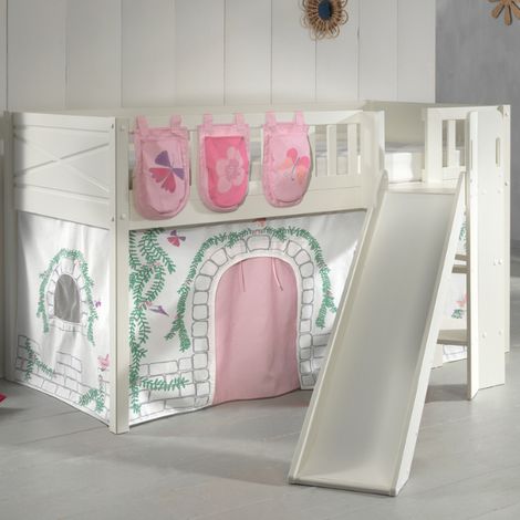 Lit mi-hauteur Scottie 90x200 cm Birdy 2 avec toboggan-blanc