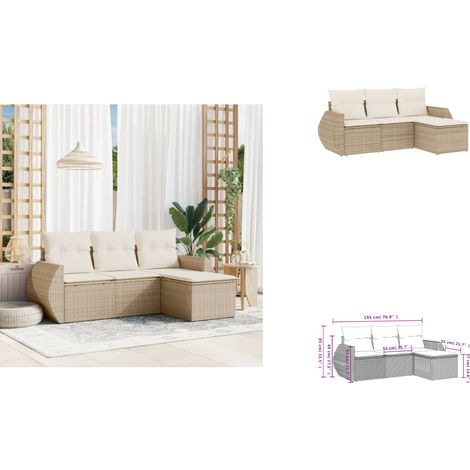 The Living Store Salon de jardin avec coussins 4 pcs beige résine tressée - Canapé avec accoudoirs (1/3)