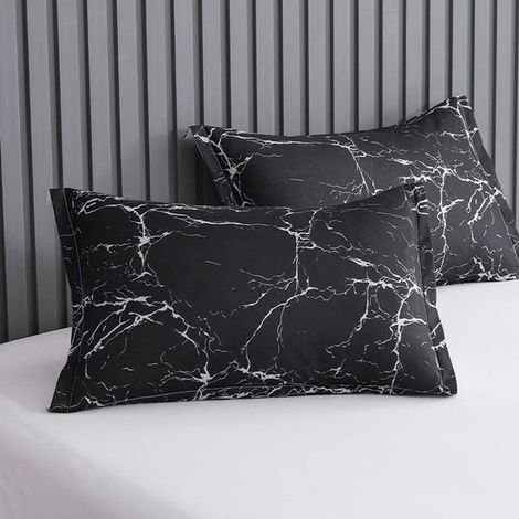 Passend für Bettbezug 220 x 240 cm + 2 Kissenbezüge 65 x 65 cm Wendbare Doppelbettwäsche Garnitur in Schwarz Weiß Marmoroptik für Erwachsene mit (1/5)