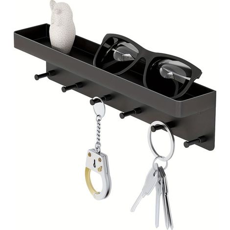 Étagère de rangement de cuisine noire, 24,575,3 cm étagère de rangement de salle de bain avec porte-clés et petits objets à l'arrière de la porte. (1/5)