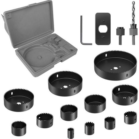 16 Pièces Scie Cloche 19-127mm, Coffret Scies Trépans et Foret Centrage pour Perceuse, Jeu de Scies Cloches avec 1 Clé Hexagonale (1/4)