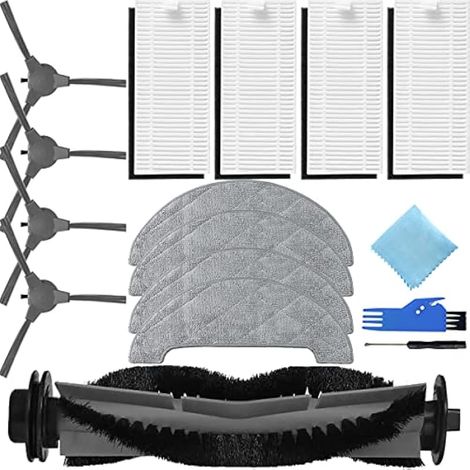 Kit d'accessoires pour Ultenic D5 Series D5S / D5S Pro / D5S Pro+ aspirateur Robot, pièce de Rechange 1 Brosse Principale, 4 brosses latérales, 4 filtres HEPA, 4 tampons en Tissu (13 pièces) (1/5)