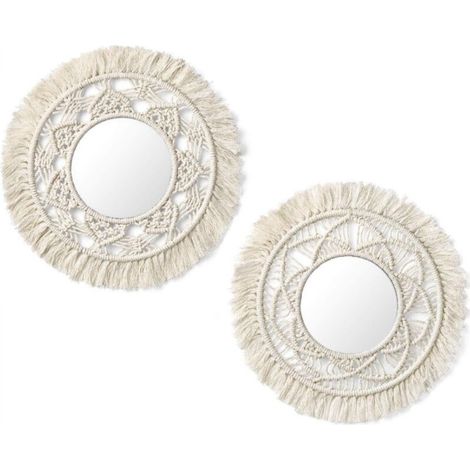 Set of 2 wall-mounted mirrors with macrame fringe (1/5)