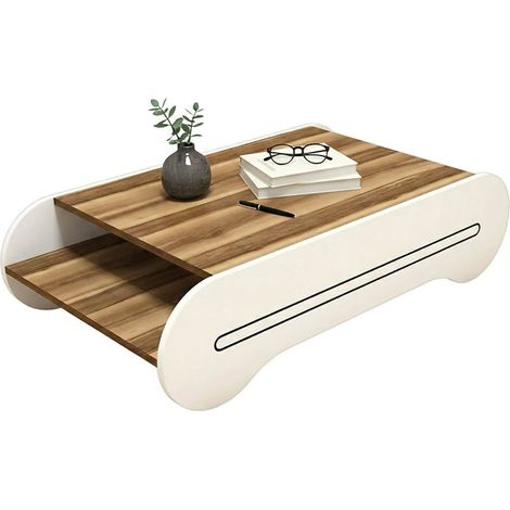 Dmora - Wohnzimmertisch Karaka, Niedriger Wohnzimmertisch, Kaffeeregal, Couchtisch für Sofa, 120x64h30 cm, Walnuss und Weiß, mit verstärkter Verpackung